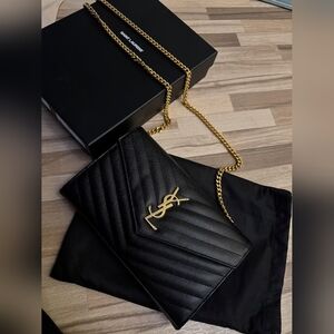 Yves Saint Laurent Cassandre Chain Wallet In Lambskin